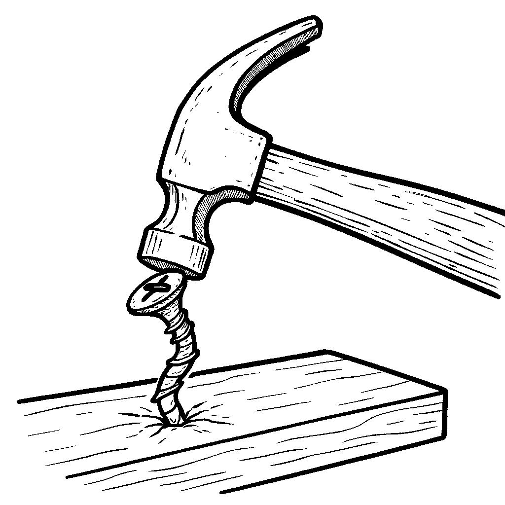Hammer beating screw. AI-generated